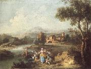 ZAIS, Giuseppe Landscape with a Group of Figures Fishing oil